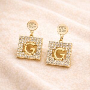 18K Gold & Rhinestone Luxury ‘G’ Earrings